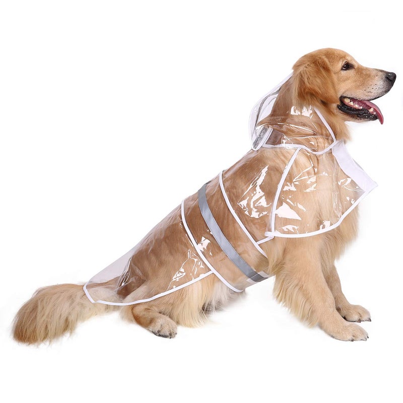 HDE Dog Raincoat Jacket Reflective Adjustable Hooded Pet Poncho Rain Coat with Leash Hole for Small to X-Large Dogs Clear - XL - Image 1